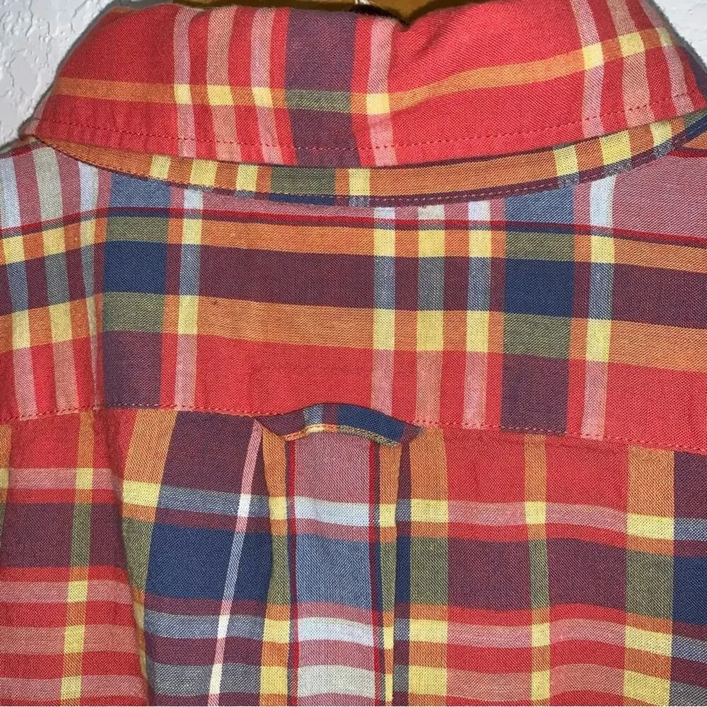 J. Crew Red Multicolor Plaid Short Sleeve Button Down Shirt